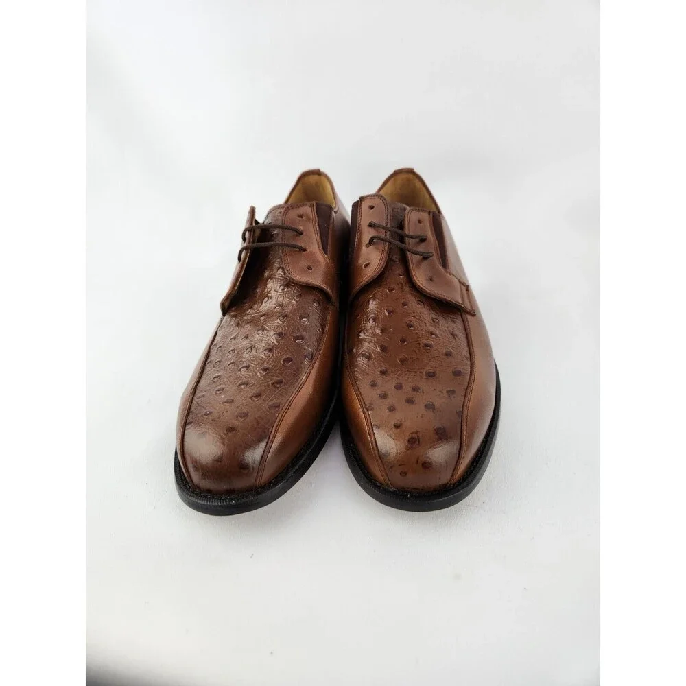 NEW Men's 9.5 Genuine Leather Oxfords w/ Faux‎ Ostrich Pattern Dress Shoes Lace